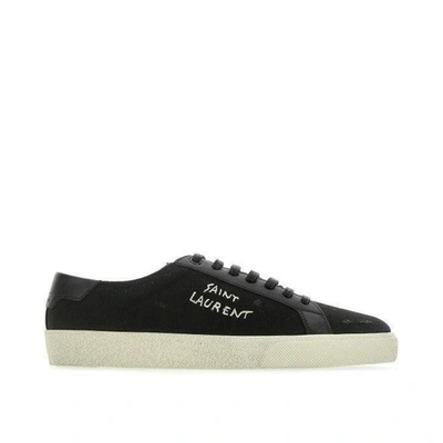 Shop Saint Laurent Logo Canvas Sneakers In Black