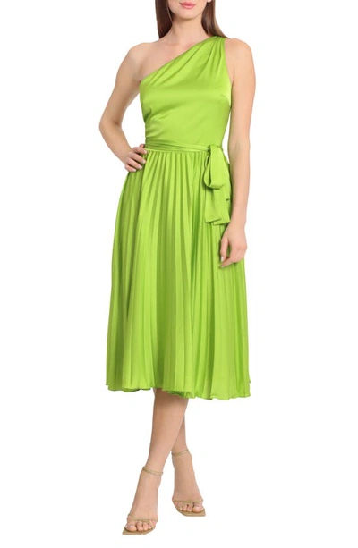 Maggy London Pleated One shoulder Midi Dress In Macaw Green ModeSens
