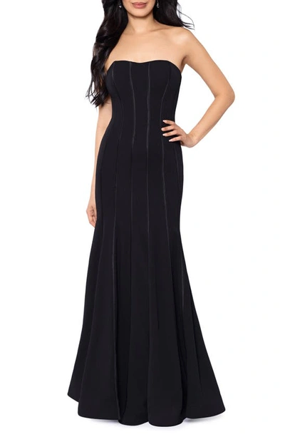 Shop Xscape Strapless Scuba Trumpet Gown In Black