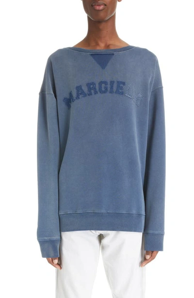 Shop Maison Margiela Distressed Appliqué Logo Cotton Sweatshirt In Blue