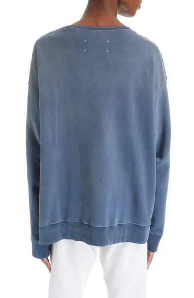 Shop Maison Margiela Distressed Appliqué Logo Cotton Sweatshirt In Blue