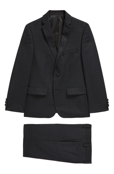 Shop Andrew Marc Kids' Check Slim Fit Suit In Black