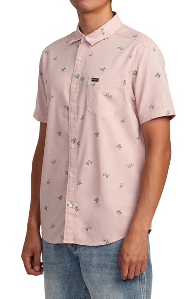 Shop Rvca Morning Glory Short Sleeve Button-up Shirt In Pale Mauve