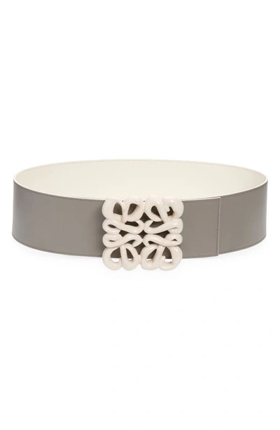 Shop Loewe Inflated Anagram Reversible Leather Belt In White Glaze/ Pearl Grey