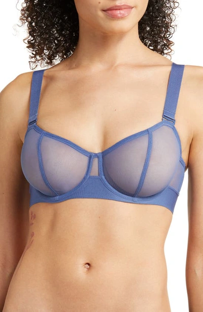 Shop Dkny Sheers Strapless Underwire Bra In Gray Blue