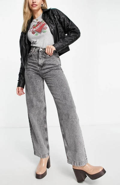 Shop Topshop High Waist Baggy Wide Leg Jeans In Grey