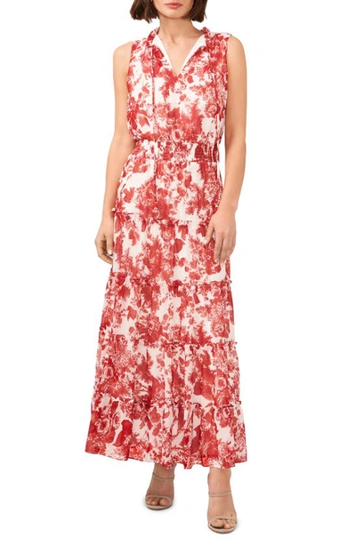 Shop Halogen Floral Tiered Smocked Waist Maxi Dress In Red