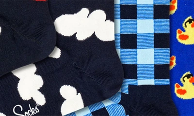 Shop Happy Socks Assorted 4-pack My Favorite Blues Crew Socks Gift Set In Navy