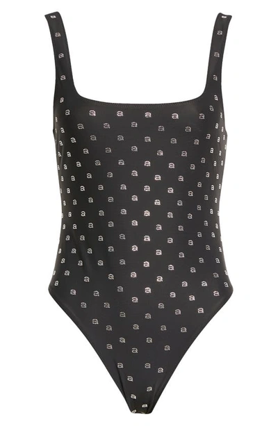 Shop Alexander Wang Embellished Allover Logo One-piece Swimsuit In Black