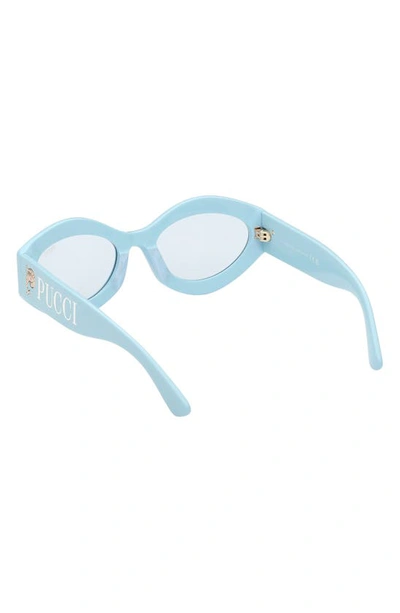 Shop Emilio Pucci 54mm Geometric Sunglasses In Shiny Light Blue / Blue
