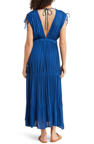 Shop Elan Ruched Tiered Cover-up Maxi Dress In Royal
