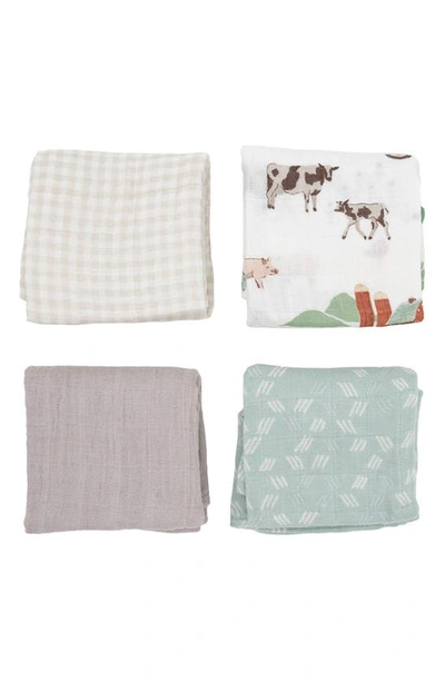Shop Little Unicorn 4-pack Cotton Muslin Blankets In Farmyard