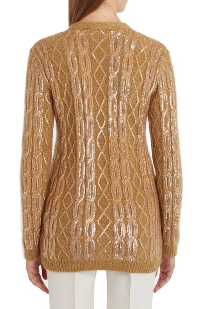 Shop Valentino Metallic Sequin Embroidered Mohair Blend Cardigan In 953-cammello/ Oro