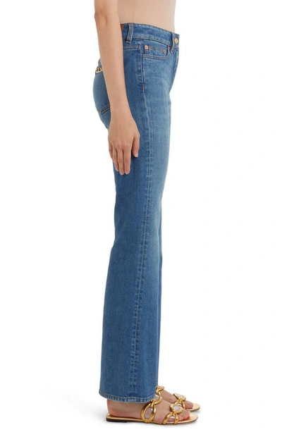 Shop Valentino Vlogo Chain Detail Stretch Denim Bootcut Jeans In 558-medium Blue Denim