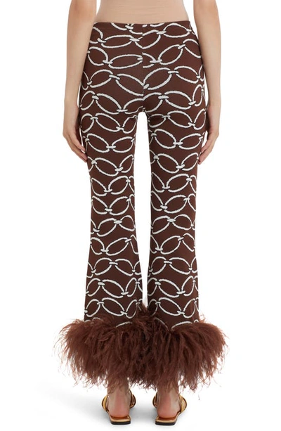 Shop Valentino Chain Jacquard Knit Feather Hem Pants In F93-tabacco/ Avorio