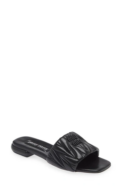 Shop Miu Miu Logo Matelassé Slide Sandal In Nero