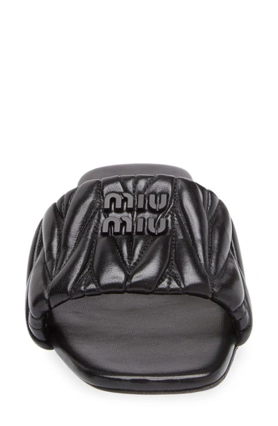 Shop Miu Miu Logo Matelassé Slide Sandal In Nero
