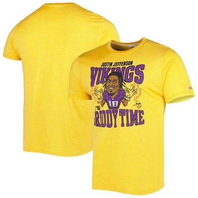 Shop Homage Justin Jefferson Gold Minnesota Vikings Caricature Player Tri-blend T-shirt