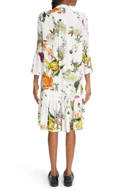 Shop Erdem Winford Floral Print Pleated Dress In White/ Multi