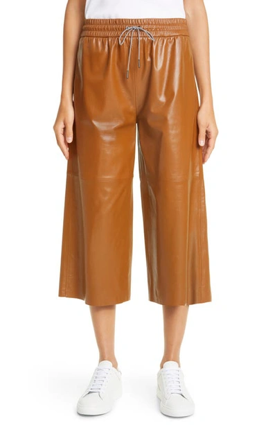 Fabiana Filippi Leather Wide Leg Pants In Toffee