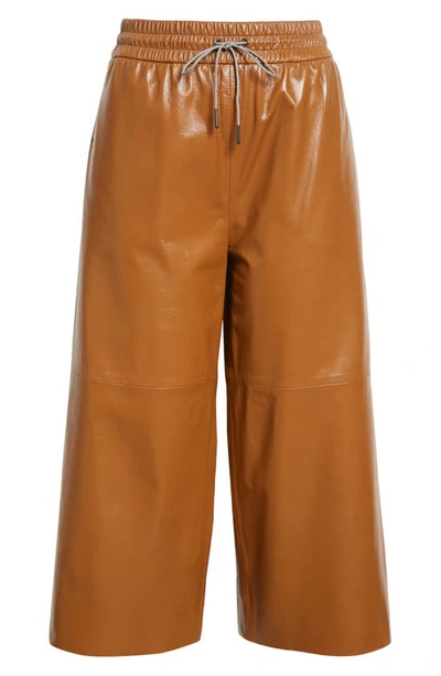 Fabiana Filippi Leather Wide Leg Pants In Toffee