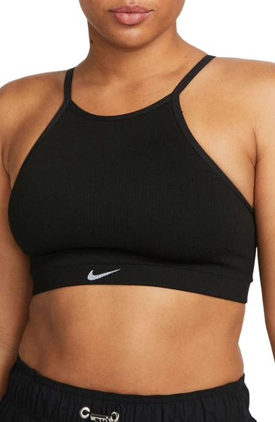 Shop Nike Indy Dri-fit Seamless Ribbed Sports Bra In Black/ White