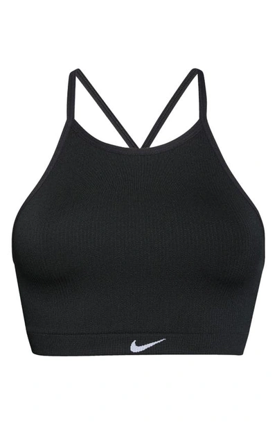 Shop Nike Indy Dri-fit Seamless Ribbed Sports Bra In Black/ White