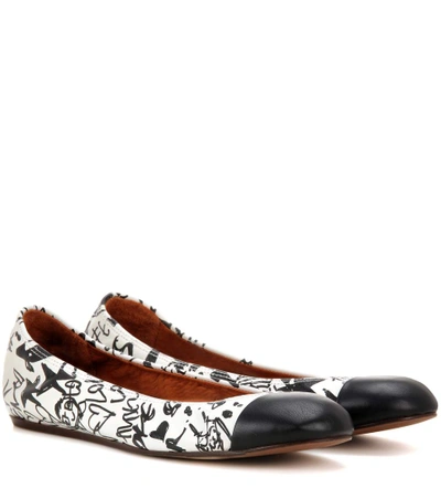 Shop Lanvin Printed Leather Ballerinas In White Llack