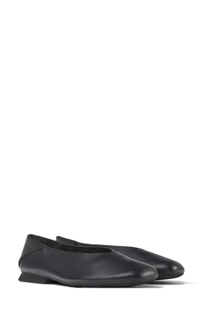 Camper Camelia Apple Skin Ballerina Flats In Black Smooth