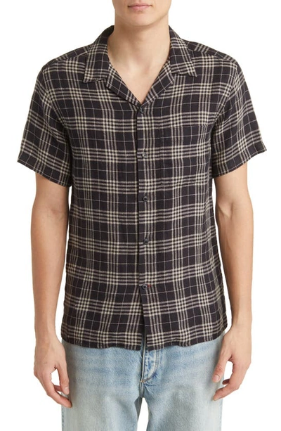 Shop Oliver Spencer Havana Plaid Short Sleeve Linen Button-up Shirt In Black