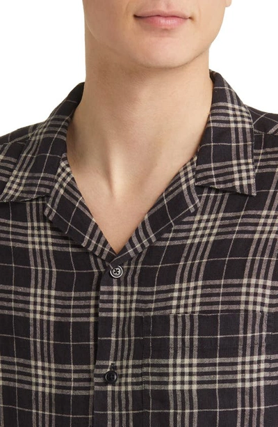 Shop Oliver Spencer Havana Plaid Short Sleeve Linen Button-up Shirt In Black