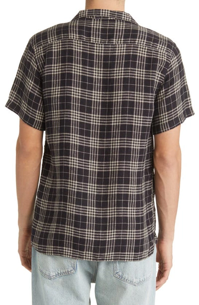 Shop Oliver Spencer Havana Plaid Short Sleeve Linen Button-up Shirt In Black