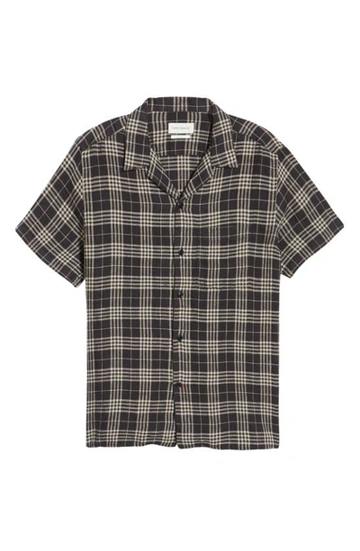 Shop Oliver Spencer Havana Plaid Short Sleeve Linen Button-up Shirt In Black