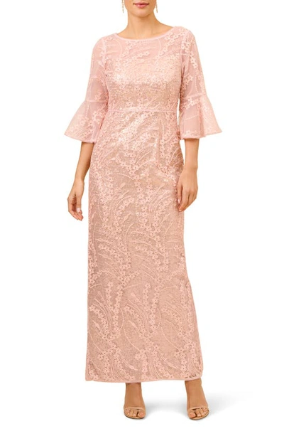 Shop Adrianna Papell Sequin Floral Embroidered Column Gown In Blush Pearl