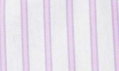 Shop Petite Plume French Ticking Stripe Ruffle Romper In Purple