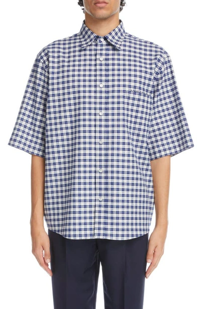 Shop Acne Studios Plaid Short Sleeve Button-up Shirt In Blue/ White