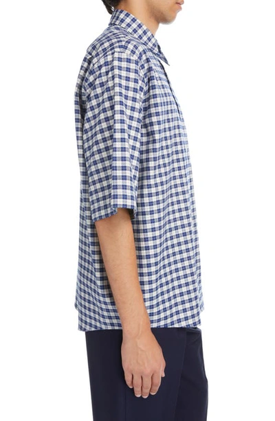 Shop Acne Studios Plaid Short Sleeve Button-up Shirt In Blue/ White