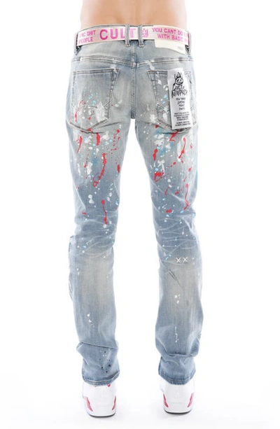 Shop Cult Of Individuality Rocker Belted Distressed Stretch Slim Straight Leg Jeans In Stella
