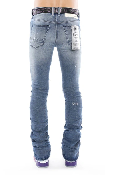 Shop Cult Of Individuality Hipster Nomad Belted Distressed Stretch Bootcut Jeans In Basil