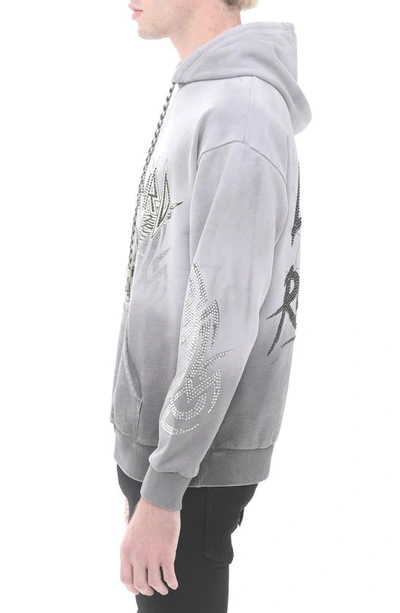 Shop Cult Of Individuality Def Leppard Embellished Cotton Graphic Hoodie In Def Leppard Grey