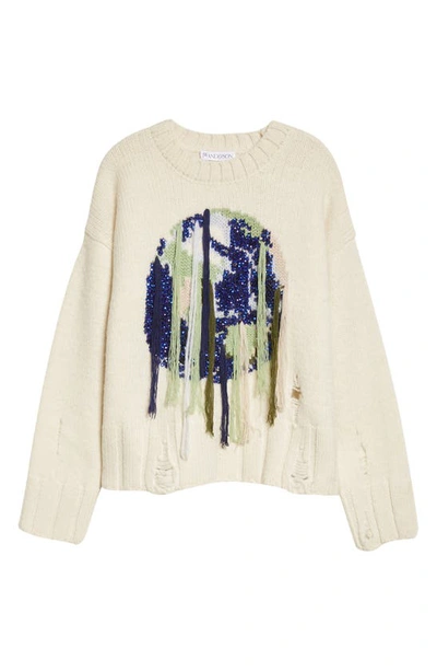 Shop Jw Anderson Globe Distressed Wool Sweater In Off White