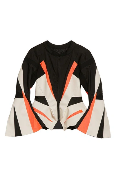 Shop Junya Watanabe Nylon Canvas & Faux Leather Moto Jacket In 1 Bk X Wh X Fluo Org