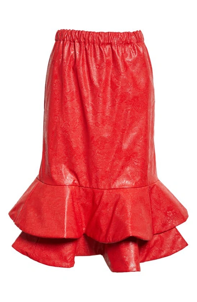 Shop Comme Des Garçons Embossed Faux Leather Skirt In Red