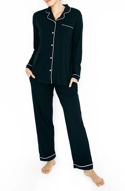 Shop Kindred Bravely Clea Classic Long Sleeve Maternity/nursing/postpartum Pajamas In Black