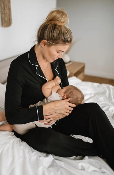 Shop Kindred Bravely Clea Classic Long Sleeve Maternity/nursing/postpartum Pajamas In Black