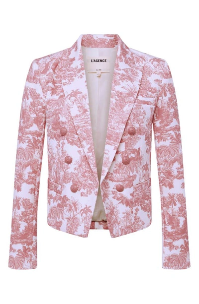 Shop L Agence Brooke Double Breasted Print Crop Blazer In Rose Tan Mult Trpcl Tl