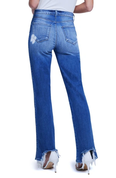 Shop L Agence Harmon Bleach Detail Bitten Fray Hem Straight Leg Jeans In Montana Destruct
