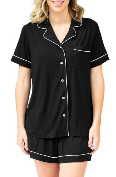 Shop Kindred Bravely Clea Classic Short Sleeve Maternity/nursing/postpartum Pajamas In Black