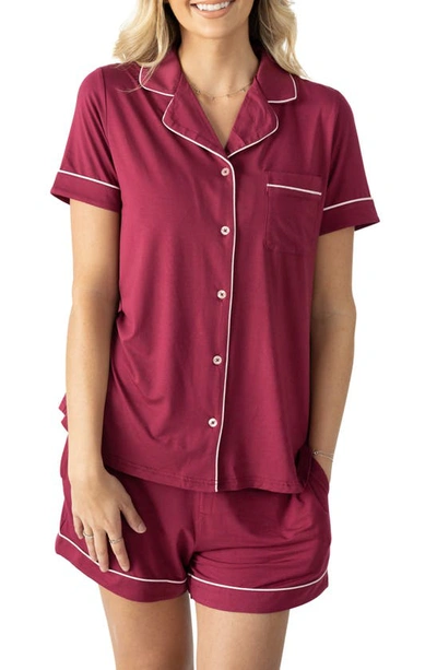 Clea Classic Short Sleeve Maternity/nursing/postpartum Pajamas In Deep Berry