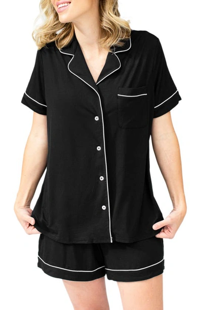 Shop Kindred Bravely Clea Classic Short Sleeve Maternity/nursing/postpartum Pajamas In Black